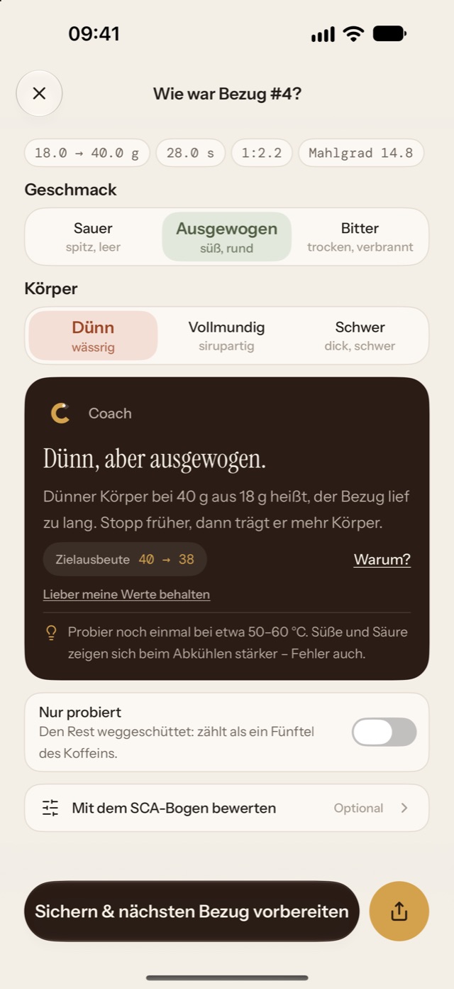 Eine Änderung pro Tasse