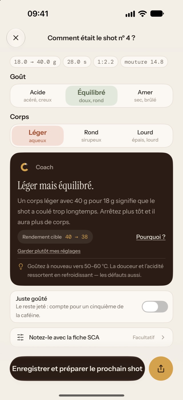 Un seul réglage par tasse
