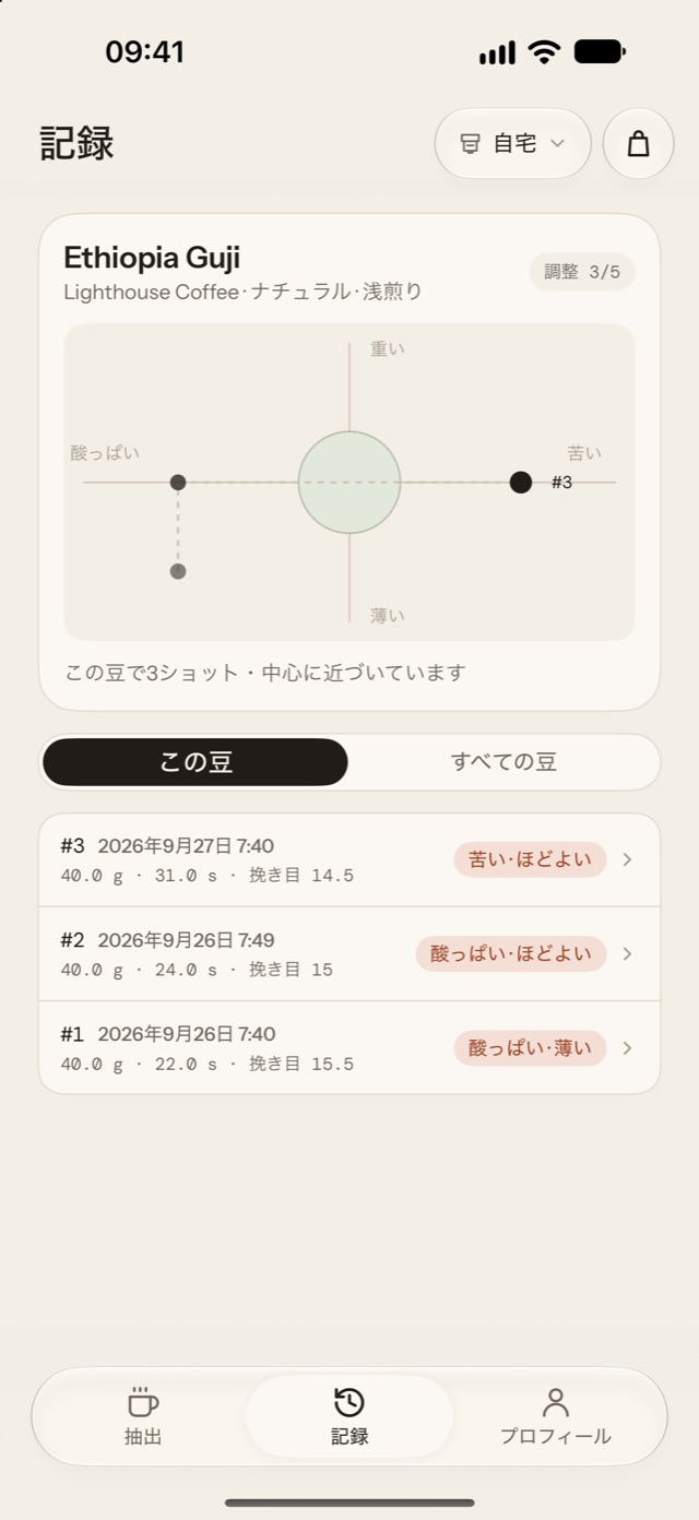 Calibrewは、すべての抽出を、使ったものと味と一緒に保存します。